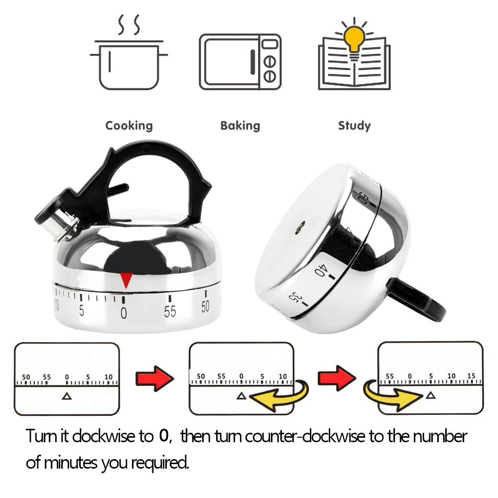 Kettle-Shaped Mechanical Kitchen Timer – 60 Minutes